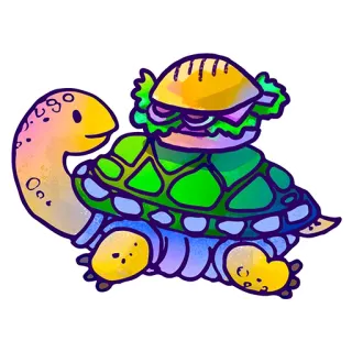 🍔 69479db2 kura-kura, roti lapis, makanan, hewan, lucu, ilustrasi telegram sticker