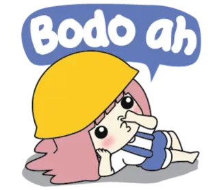 😪 6201929f Bodo ah dibujos animados, chica, construcción, casco, malayo, expresión, bodo whatsapp sticker