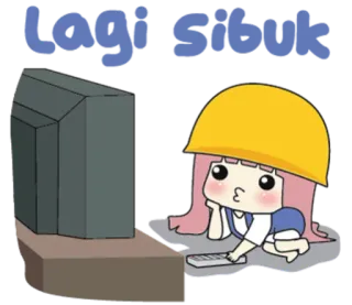 😕 dc466cbd Lagi sibuk ocupada, chica, trabajando, casco, ordenador, teclado whatsapp sticker