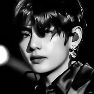🖇 377ae06f Kim Taehyung kpop, ca sĩ, thần tượng, chân dung, nam, trắng đen, gương mặt telegram sticker