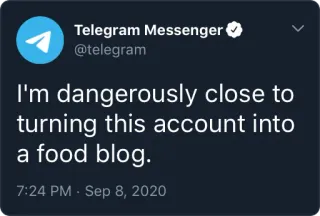 🍽 30fd86ba I'm dangerously close to turning this account into a food blog. Telegram, Blog cuisine, Réseaux sociaux, Humour telegram sticker
