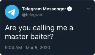 🍆 32d51af5 Are you calling me a
master baiter? telegram, twitter, capture d'écran, blague, insulte telegram sticker