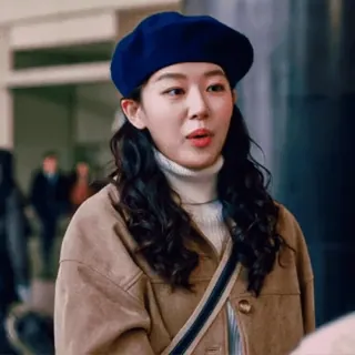❤️‍🔥 b9352b30 woman, beret, curly hair, portrait, korean, asian, fashion, jacket telegram sticker