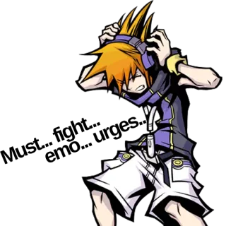 😫 a75d9b6d Neku Sakuraba The World Ends with You anime, video game, headphone, rambut oranye, twewy telegram sticker