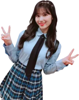 ✌️ aebb9ed4 mujer, persona, corbata, falda, signo de paz, sonriendo whatsapp sticker