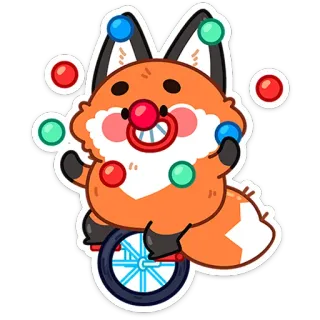⭐ dbfa3041 rubah, sepeda roda satu, akrobat, imut, stiker, badut, hewan telegram sticker