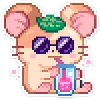 😎 459a4b4d criceto, pixel art, carino, bubble tea, occhiali da sole, kawaii telegram sticker