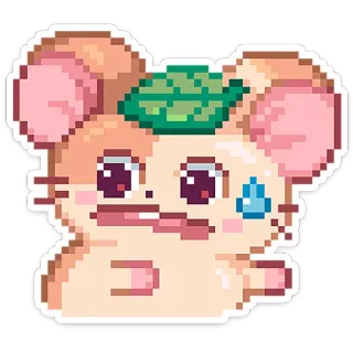 🐹 7ac89214 pixel art, carino, criceto, foglia, goccia di sudore, animale, cartone animato telegram sticker