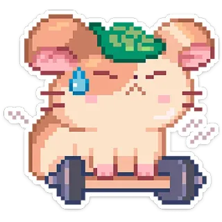 😓 ec6892a4 criceto, fitness, carino, pixel art, esercizio, sollevamento pesi, animale telegram sticker
