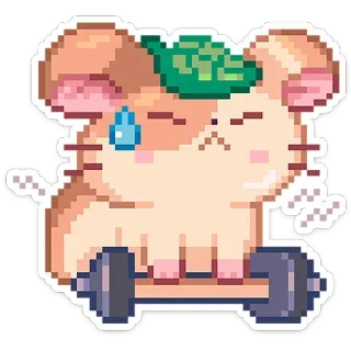 💪 e41c9c67 hamster, imut, pixel art, olahraga, angkat beban, kartun, hewan, kawaii telegram sticker