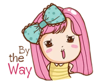 😮 45540ece By the way Мультфильм, Девочка, Бант, Розовые волосы, Выражение, Наклейка telegram sticker