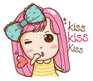 😘 86b836aa kiss kiss kiss Мультфильм, Девушка, Поцелуй, Розовые волосы, Бант, Милый telegram sticker