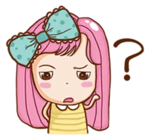 💁 b5c16ace девочка, мультфильм, вопросительный знак, в замешательстве, розовые волосы, бант telegram sticker