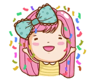 🙌 cc8cfbe3 мультфильм, девочка, милый, конфетти, праздник, счастливый, бант telegram sticker