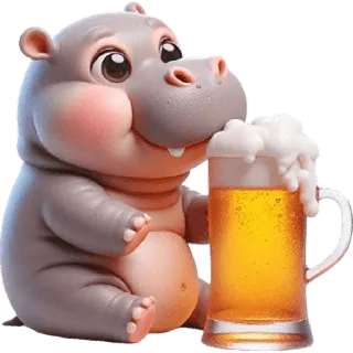🍺 313c8194 гиппопотам, пиво, алкоголь, животное, милый telegram sticker