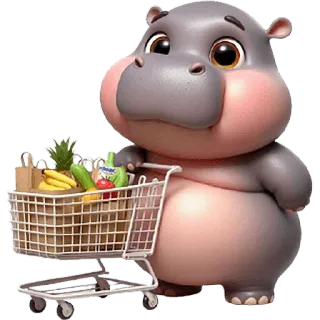 🛍 681614b3 гиппопотам, шоппинг, продукты, тележка, животное, милый, мультфильм telegram sticker