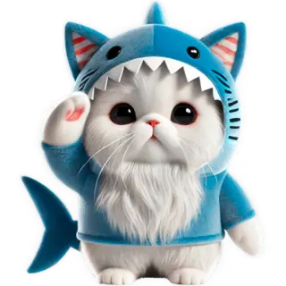 🫡 60a9070a Katze, Hai, Kätzchen, Tier, niedlich, Cartoon, Haustier, Kostüm whatsapp sticker