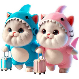 🧳 fce42353 Katze, Kätzchen, Hai, Kostüm, süß, Tier, Gepäck, Reisen, kawaii whatsapp sticker