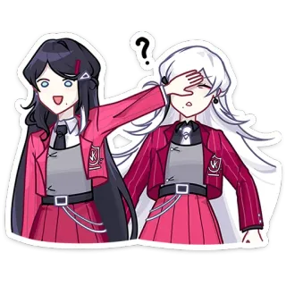 🙈 83b3304d สาวอนิเมะ, เครื่องหมายคำถาม, ชุดเครื่องแบบสีแดง, การ์ตูน, สติกเกอร์ telegram sticker