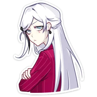 😒 e7a5d14b อนิเมะผู้หญิง, ผมขาว, ชุดสูทสีแดง, สติกเกอร์, การ์ตูน, ผู้หญิง, จริงจัง, ภาพประกอบ telegram sticker