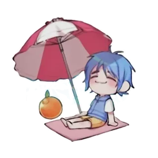 🐳 d344c68d spiaggia, anime, cartoni animati, estate, relax, arancione, chibi telegram sticker