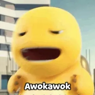 🐵 60075f50 Awokawok meme, gracioso, reacción, personaje amarillo telegram sticker