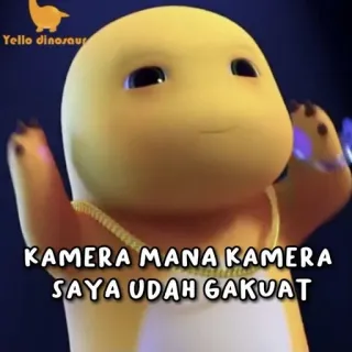 🤢 77f4ba32 KAMERA MANA KAMERA SAYA UDAH GAKUAT dinosaurio amarillo, dinosaurio, meme, divertido telegram sticker