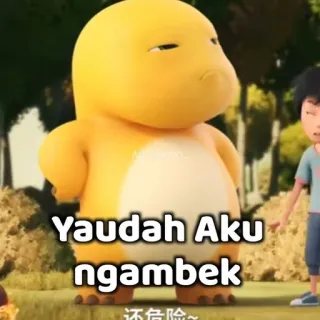 😳 febcdc48 Yaudah Aku ngambek dinosaurio, dibujos animados, amarillo, enojado, indonesio, meme telegram sticker