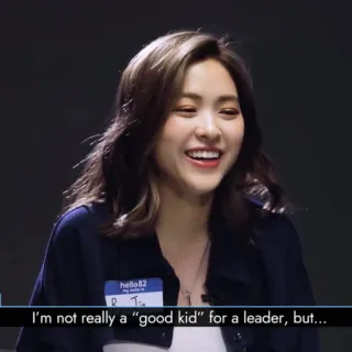 🌚 85147274 I'm not really a "good kid" for a leader, but... женщина, улыбается, портрет, hello82, хороший ребёнок, лидер telegram sticker