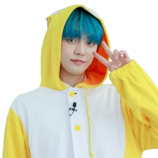 ✌️ 3a84dbb6 kpop, peace sign, yellow, blue hair, hoodie whatsapp sticker