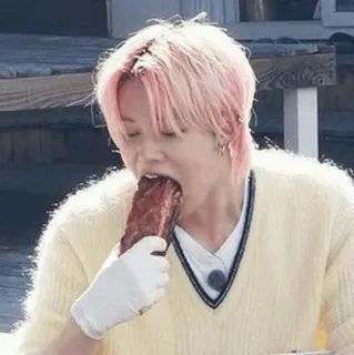 🌸 88165b3d 人, 食べる, リブ, 食べ物, 肉, 手袋 telegram sticker