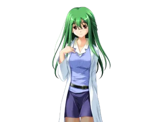 😀 5bc58584 Anime, Gadis, Perempuan, Karakter, Rambut hijau, Jas lab, Kartun telegram sticker