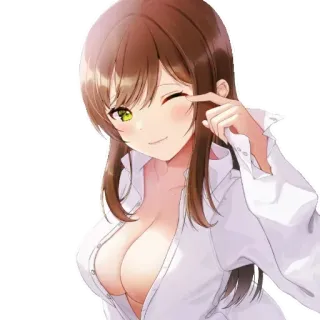 💞 302b876f аниме, девушка, подмигивает, каштановые волосы, открытая рубашка telegram sticker