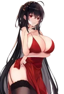 💞 c184925b аниме, женщина, красное платье, сексуально, арт telegram sticker