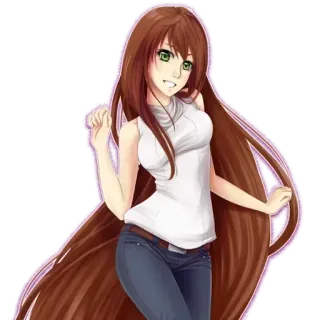 😁 4b3beb31 Anime Mädchen, Cartoon, lange Haare, weiblich, grüne Augen, Illustration telegram sticker