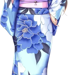 😐 6d990d6e Kimono, Blumenmuster, Blau, Japanisch, Tracht telegram sticker
