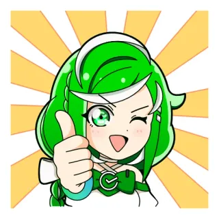 👍 cbece485 动漫, 绿头发, 竖起大拇指, 女孩, 可爱 telegram sticker