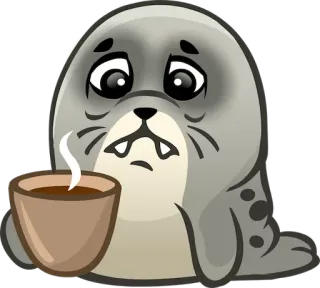 ☕️ c7060941 foka, zwierzę, smutny, kawa, filiżanka telegram sticker
