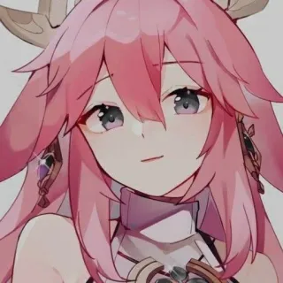 🌸 1237a82b Yae Miko Genshin Impact Anime, Genshin Impact, Yae Miko, Cheveux roses, Renard, Jeu vidéo, Mignon, Oreilles whatsapp sticker