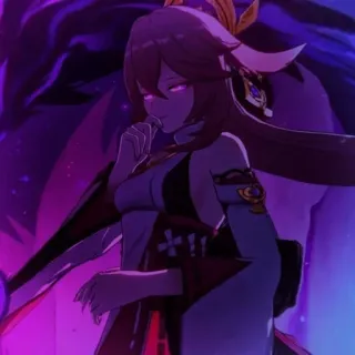 🌸 4c3224c6 Yae Miko Genshin Impact yae miko, genshin impact, animé, jeu vidéo, personnage, renard, violet, oreilles whatsapp sticker