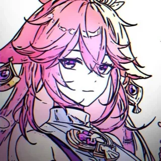 🌸 63681179 Yae Miko Genshin Impact Anime, Genshin Impact, Yae Miko, Cheveux roses, Jeu vidéo, Personnage whatsapp sticker