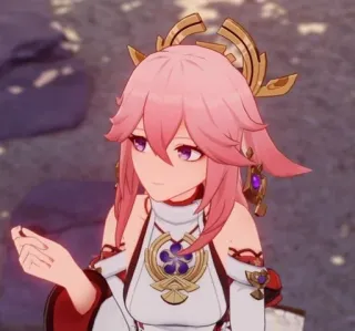 🌸 80f6035e Yae Miko Genshin Impact Anime, Jeu vidéo, Personnage, Genshin Impact, Yae Miko, Cheveux roses whatsapp sticker