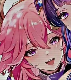 🌸 a98fa32a caramelx Animé, cheveux roses, cheveux violets, Personnage, Illustration whatsapp sticker