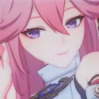 🌸 bbb11cdd Yae Miko Genshin Impact yae miko, genshin impact, animé, jeu vidéo, personnage, cheveux roses, yeux violets whatsapp sticker