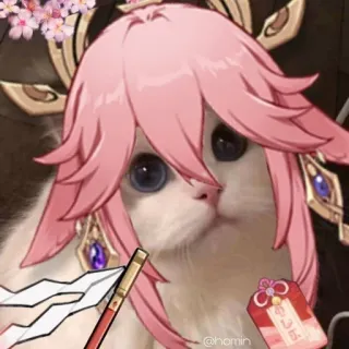 🌸 ce8a8258 @hamin chat, mème, drôle, art numérique, personnage, autocollant, chat avec perruque whatsapp sticker