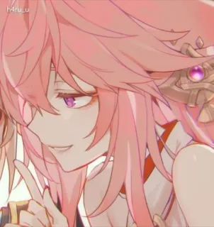 🌸 eb074389 Yae Miko Genshin Impact Anime, Genshin Impact, Yae Miko, Cheveux roses, Renard, Personnage de jeu vidéo, Mignon whatsapp sticker