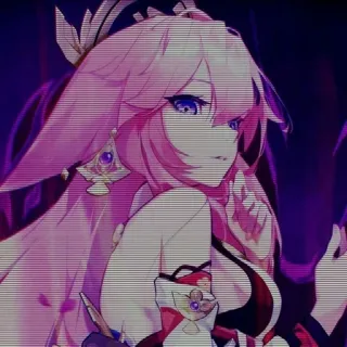 🌸 fdb1edba Yae Miko Genshin Impact Anime, Genshin Impact, Yae Miko, Jeu vidéo, Cheveux roses whatsapp sticker