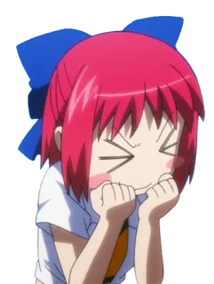 😆 0b226988 アニメの女の子, 漫画のキャラクター, 赤い髪, 青いリボン, かわいい, マンガ, ちび telegram sticker