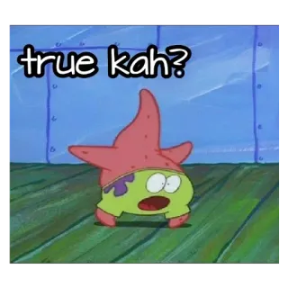 🏃 6391e0b6 Patrick Star SpongeBob SquarePants true kah? patricio, bob esponja, verdad, pregunta, dibujos animados, nickelodeon whatsapp sticker