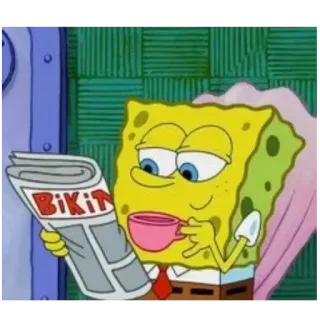 🏃 85e8a2de Spongebob Bikini Bob Esponja, dibujos animados, Fondo de Bikini, periódico, café whatsapp sticker